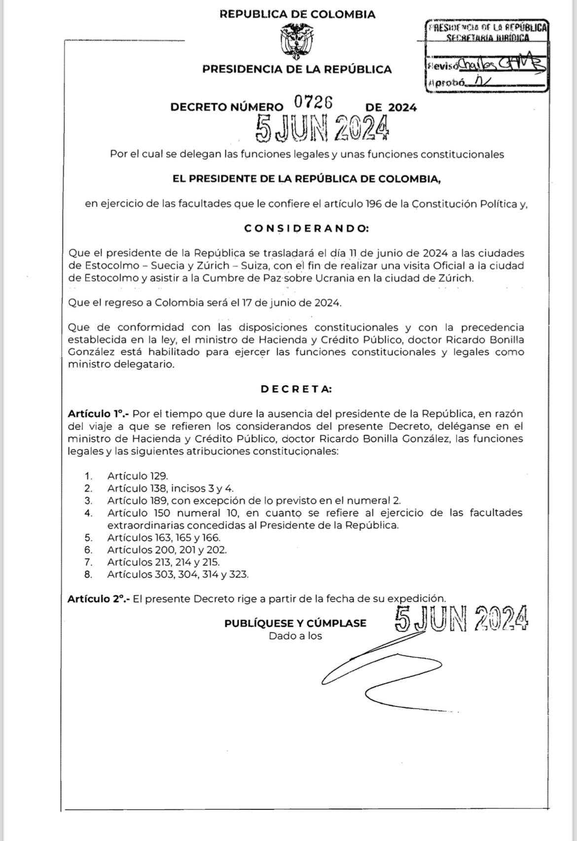 Decreto Presidencia viaje Petro