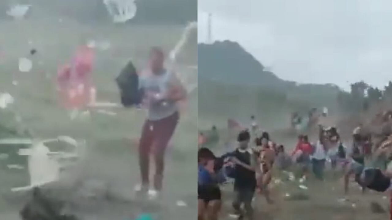 El fuerte vendaval que generó pánico e hizo correr a los turistas.