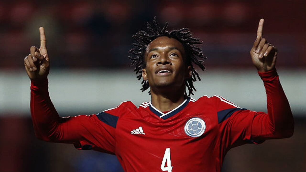 Luis Guillermo Cuadrado celebra su gol contra Jordania.