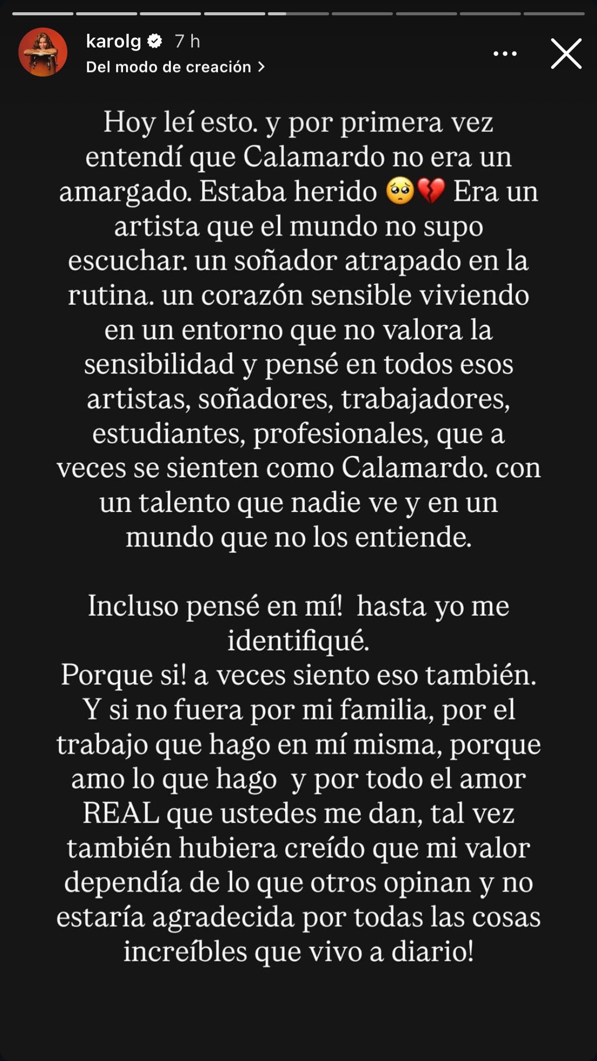 Karol G dejo ver sus sentimientos en una profunda reflexión.