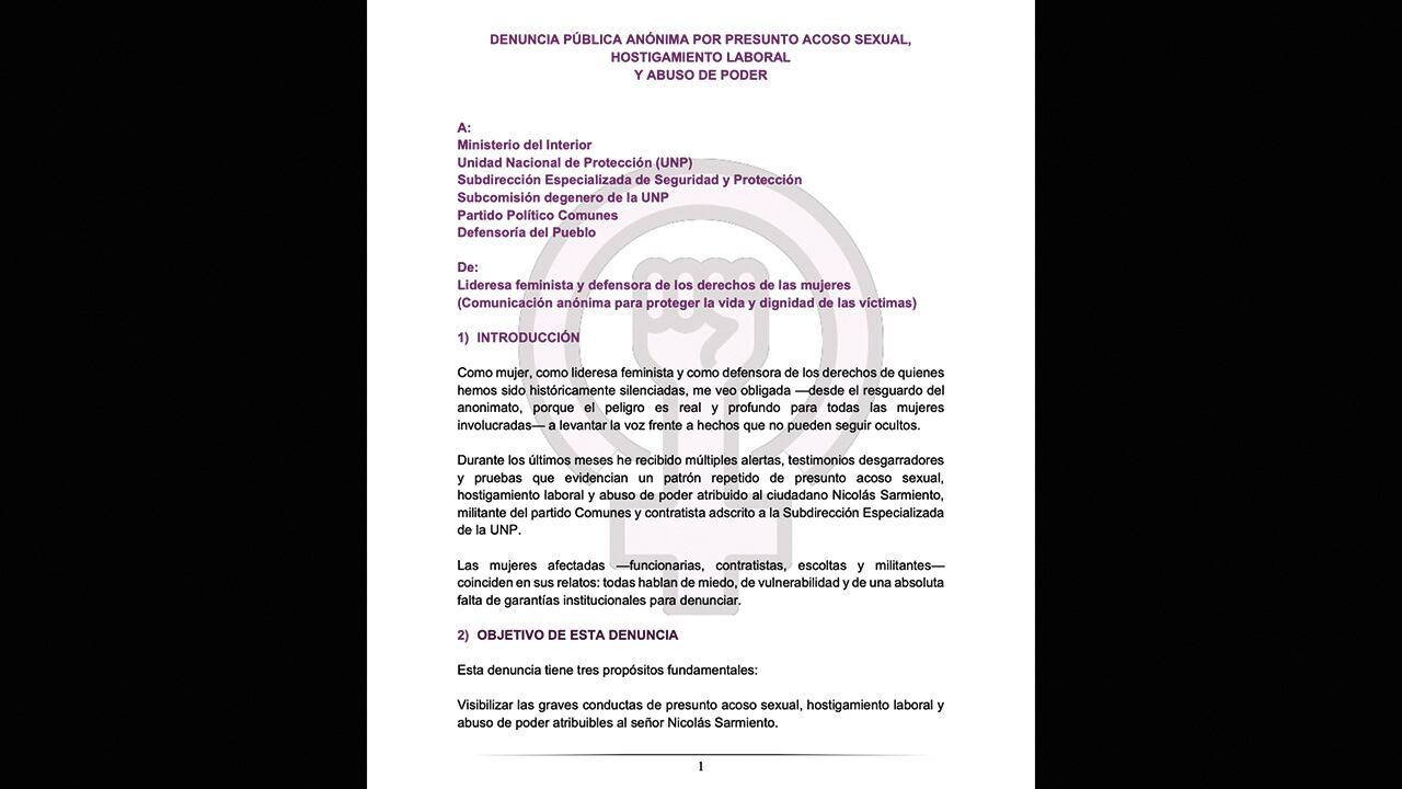 Documentación de la denuncia pública sobre el caso de acoso dentro de la UNP.
