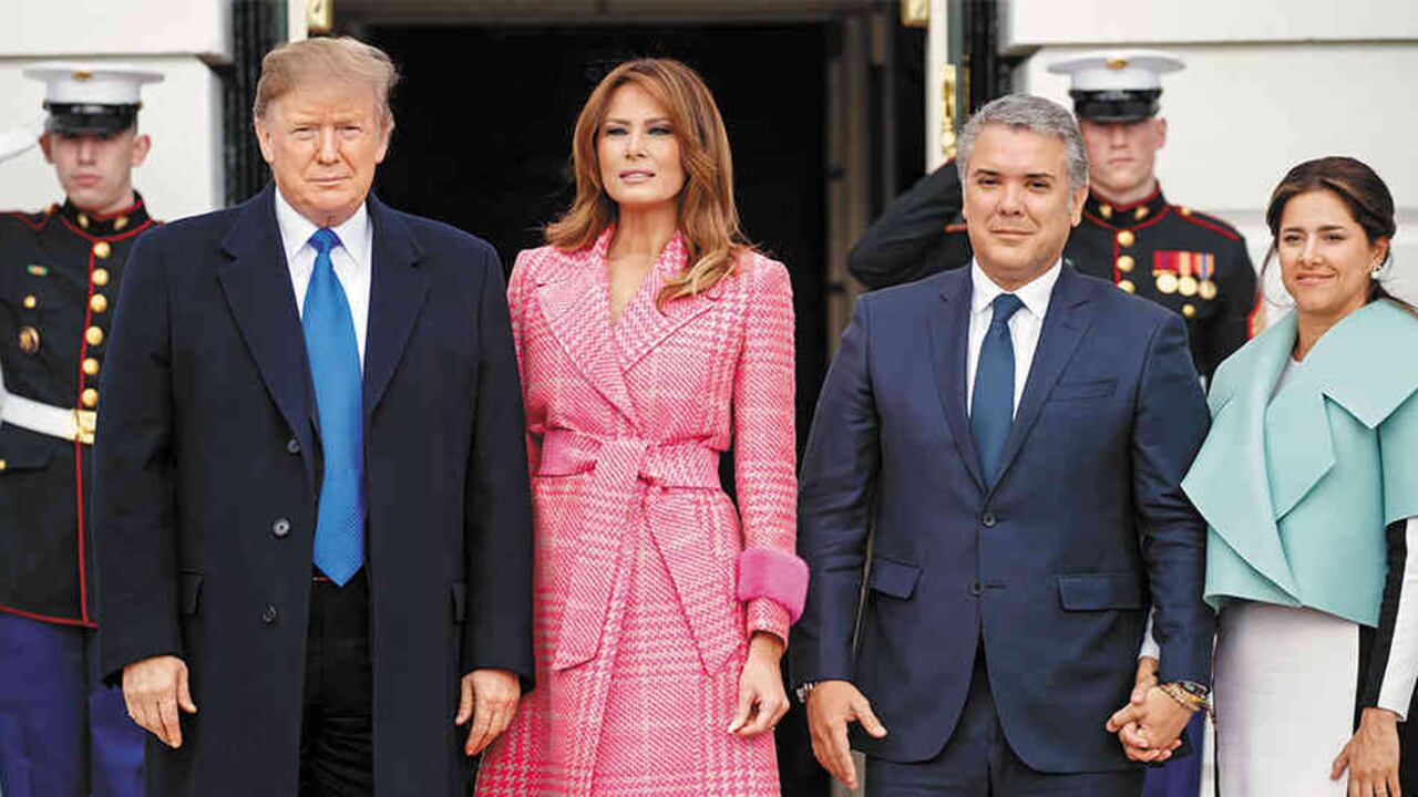 El presidente Iván Duque con su contraparte Donald Trump y sus esposas, Melania y Juliana, en la Casa Blanca. Ambos mandatarios buscan una ‘relación especial’ colombo-estadounidense.