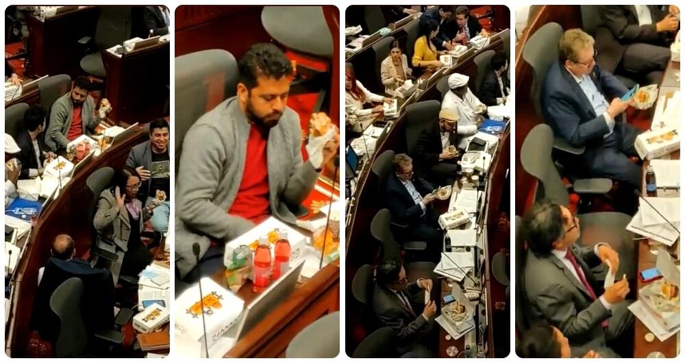 Critican a la bancada del Pacto Histórico en el Congreso por comer hamburguesas y gaseosa.