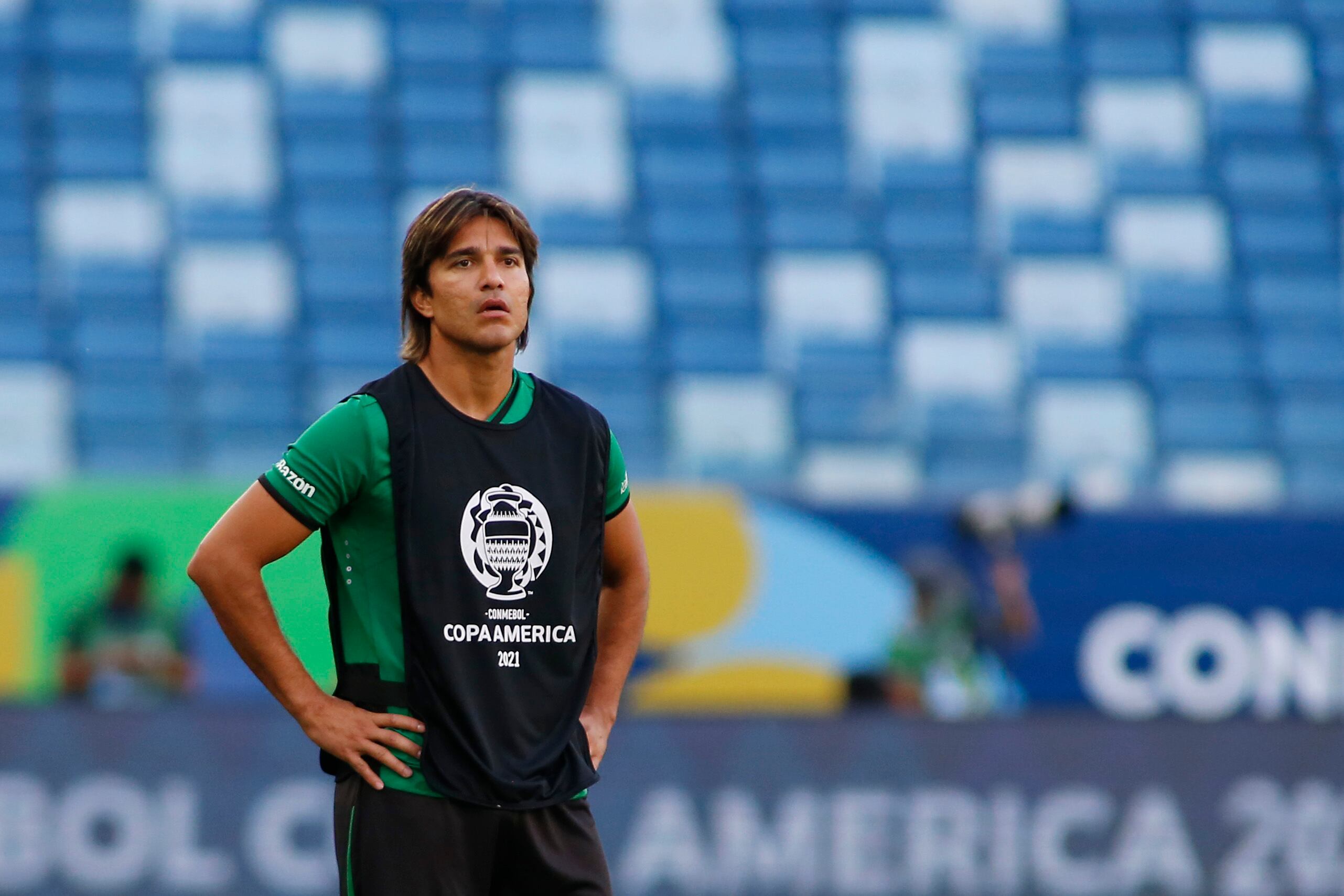 CUIABA, BRAZIL - JUNE 24: Marcelo Moreno of Bolivia warms up during a Group A match between Bolivia and Uruguay as part of Copa America Brazil 2021 at Arena Pantanal on June 24, 2021 in Cuiaba, Brazil. (Photo by Miguel Schincariol/Getty Images)