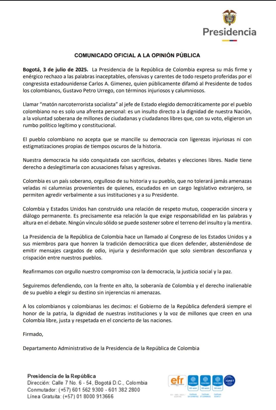 Comunicado Presidencia