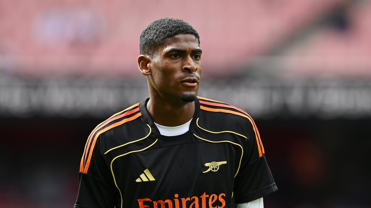 LONDON, ENGLAND - SEPTEMBER 13: Cristhian Mosquera of Arsenal looks on during the warm up prior to the Premier League match between Arsenal and Nottingham Forest at Emirates Stadium on September 13, 2025 in London, England. (Photo by David Price/Arsenal FC via Getty Images)
