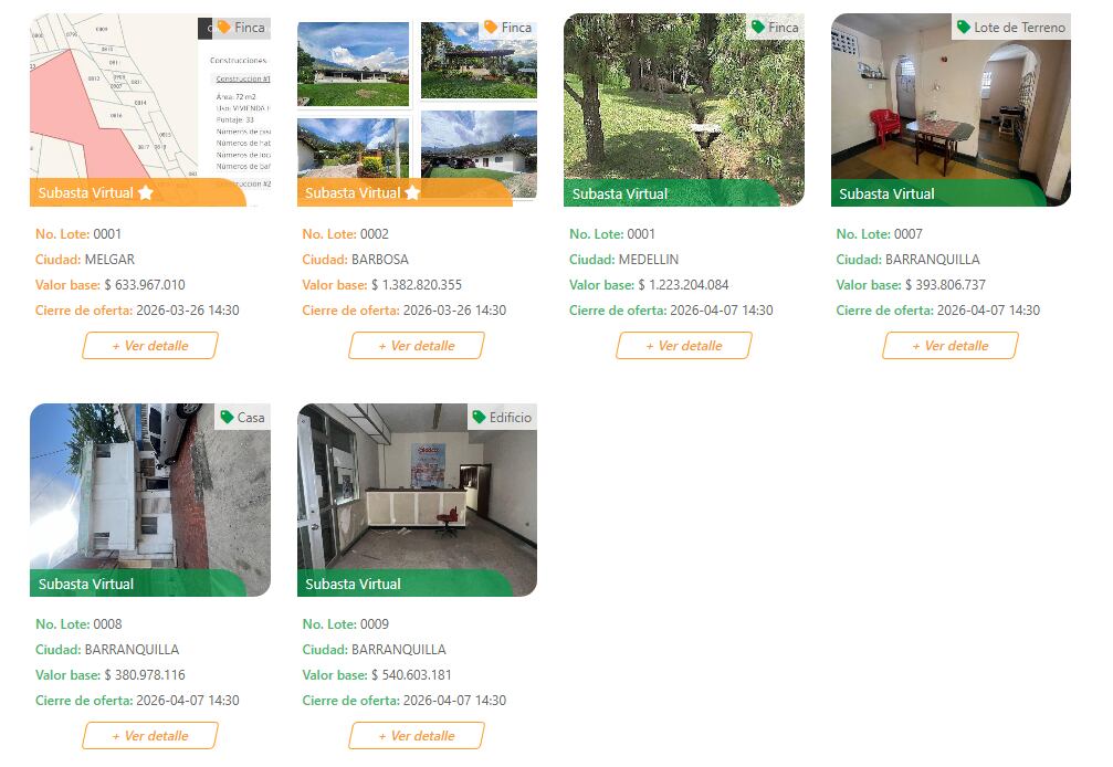 Estos son los inmuebles disponibles en el portal.