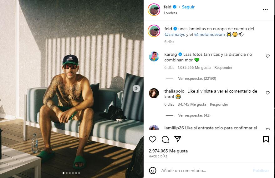El comentario de Karol G en la publicación de Feid.
