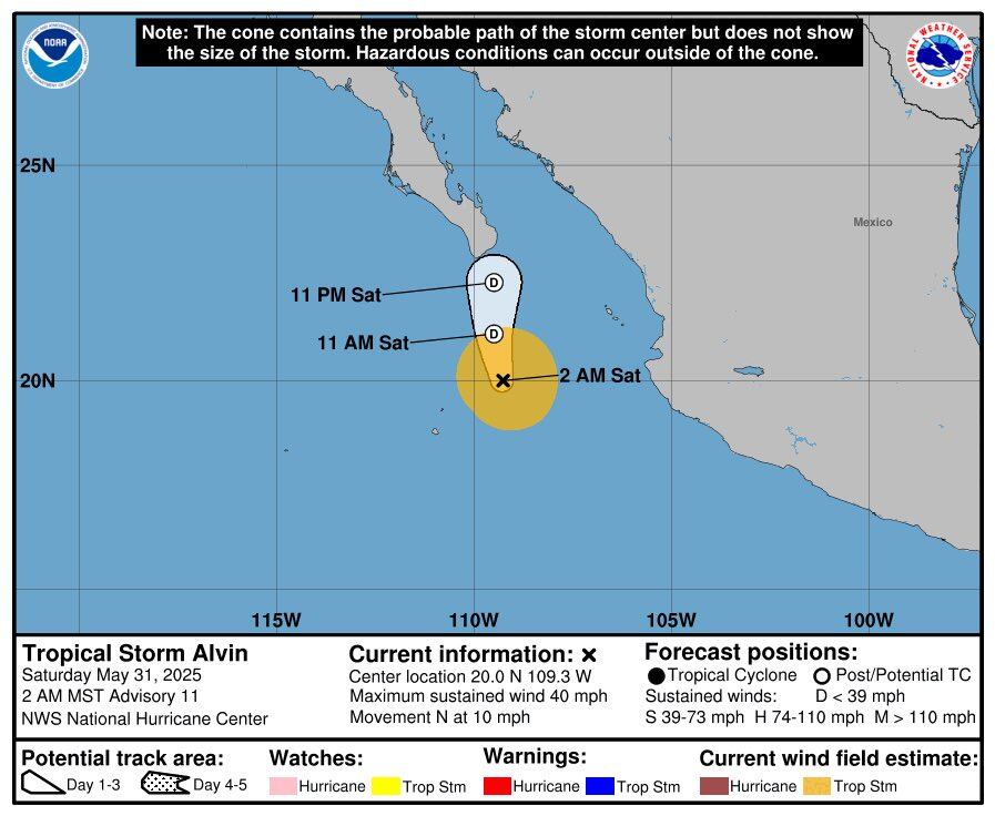 La tormenta Alvin se debilitó rumbo a Baja California como baja presión remanente