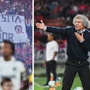 Alberto Gamero (der.) se refirió al trapo que le sacaron los hinchas del Medellín a Juan Guillermo Cuadrado (izq.).