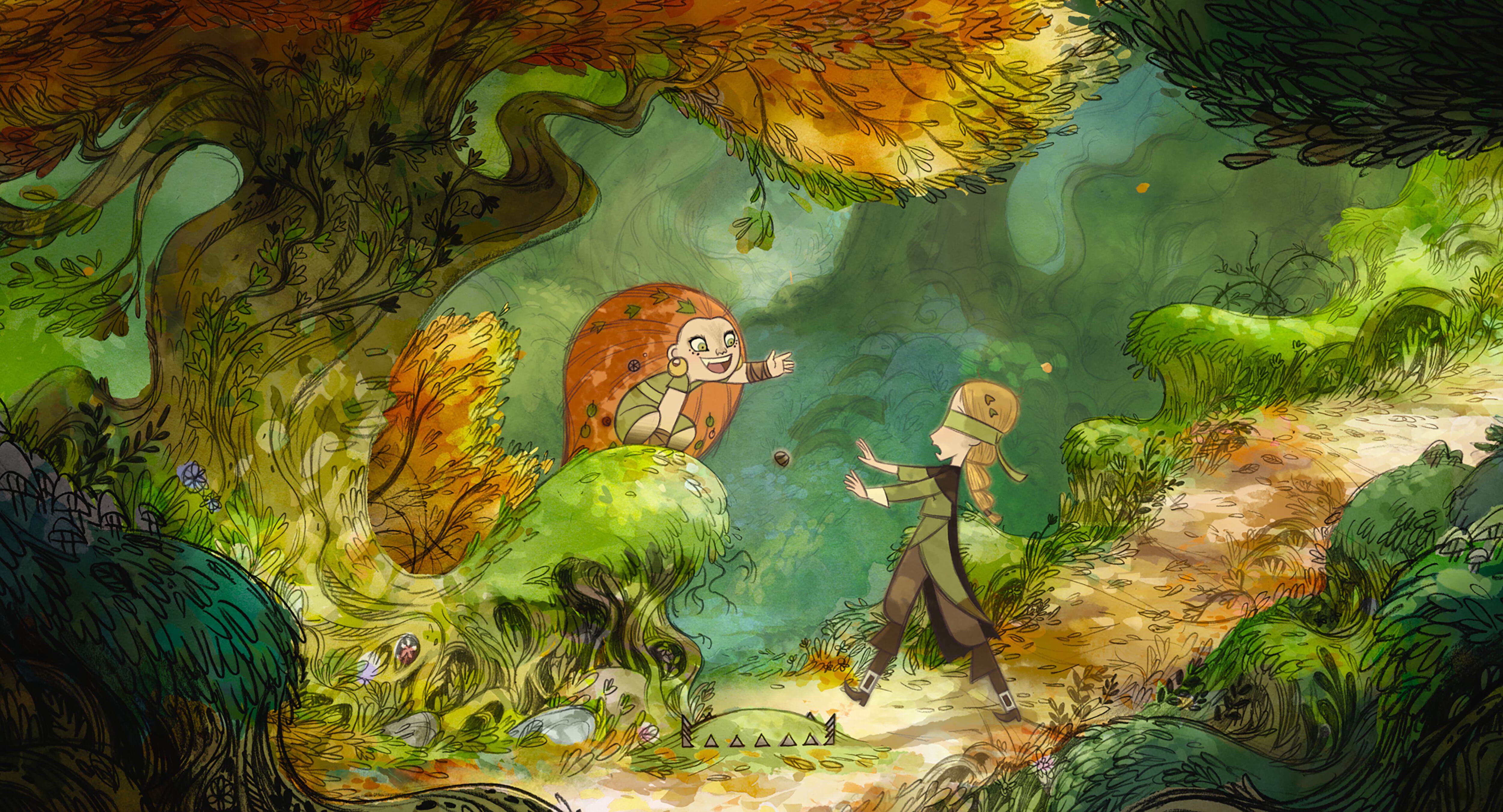 Robyn Goodfellowe (voz de Honor Kneafsey) y Mebh Óg Mactíre (voz de Eva Whittaker) en “Wolfwalkers: espíritu de lobo”