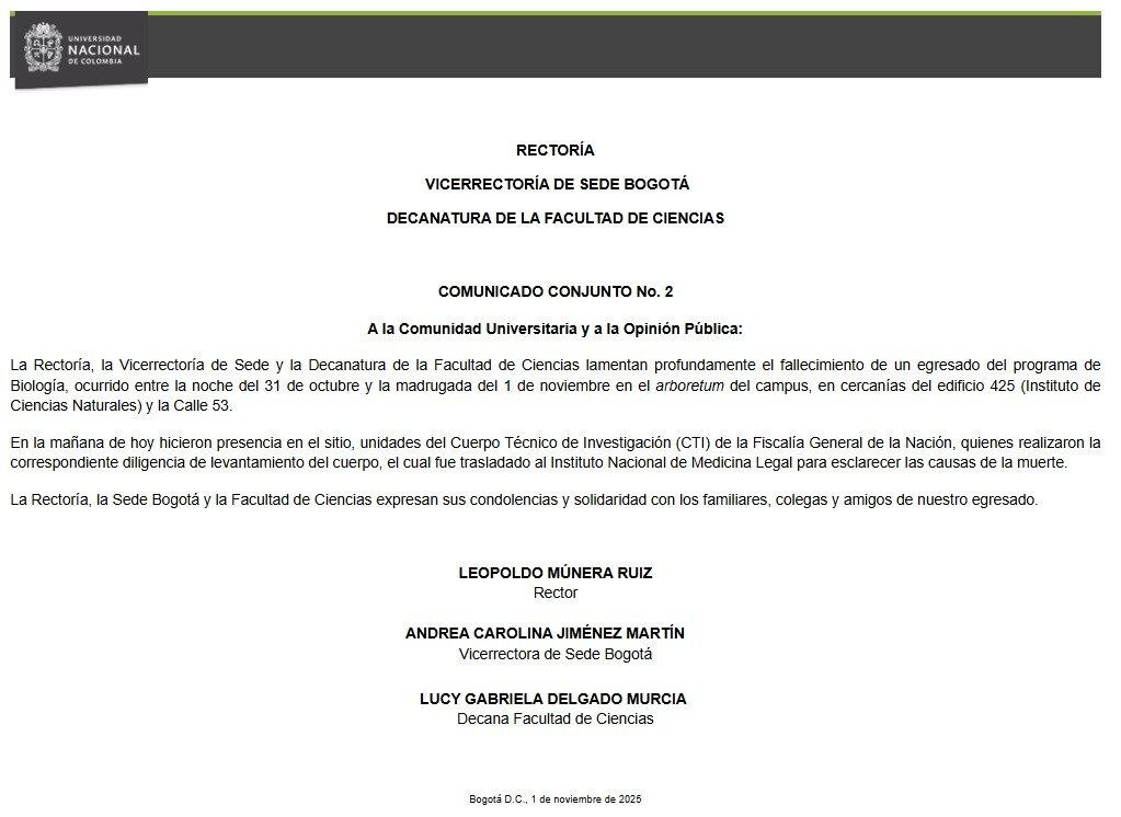 Comunicado de la Universidad Nacional.