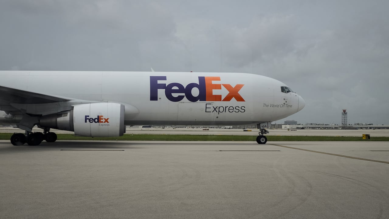 FLORIDA, USA - June 16: A FedEx airplane taxis at Miami International Airport, in Miami, Florida, United States on June 16, 2021. (Photo by Marco Bello/Anadolu Agency via Getty Images)