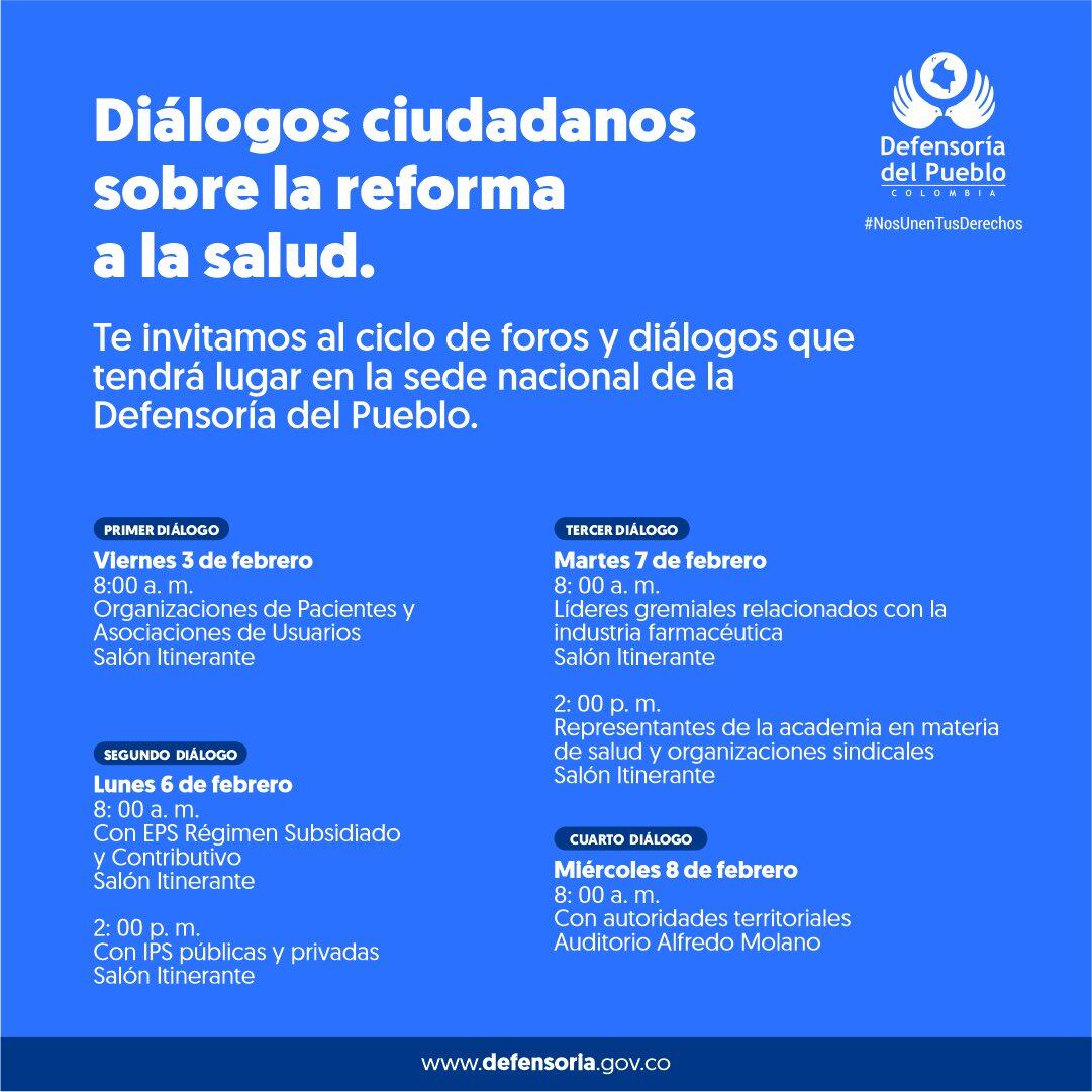 Cronograma de jornadas de diálogos con los actores del sistema de salud.