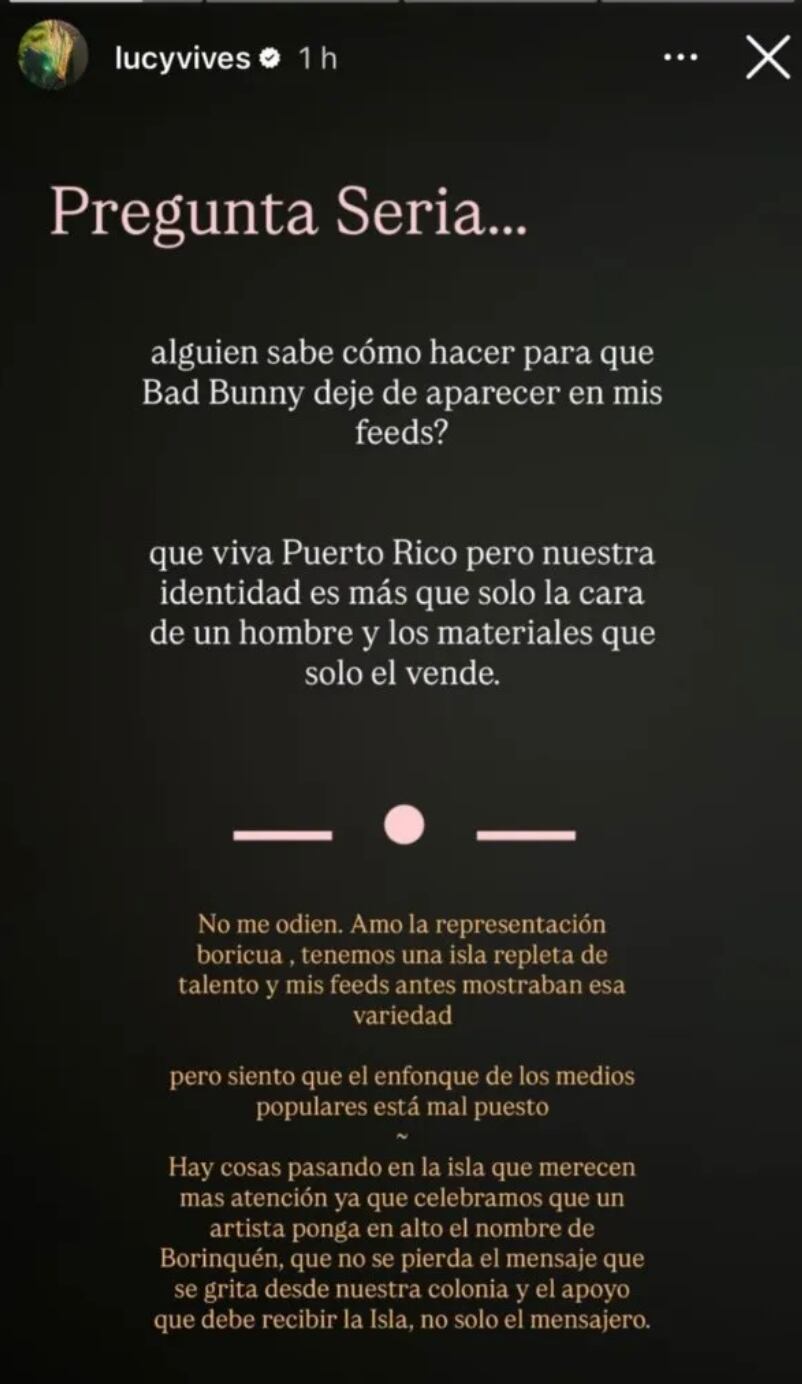 Lucy Vives habló de Bad Bunny y confesó que no le gusta.