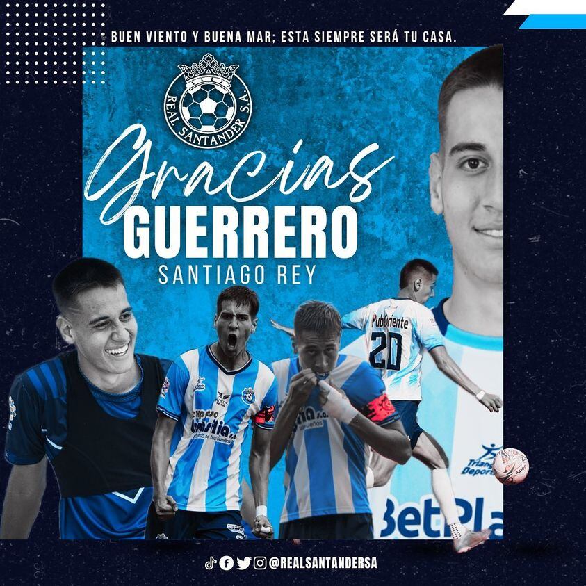 Real Santander se despidió de Santiago Rey en redes sociales.