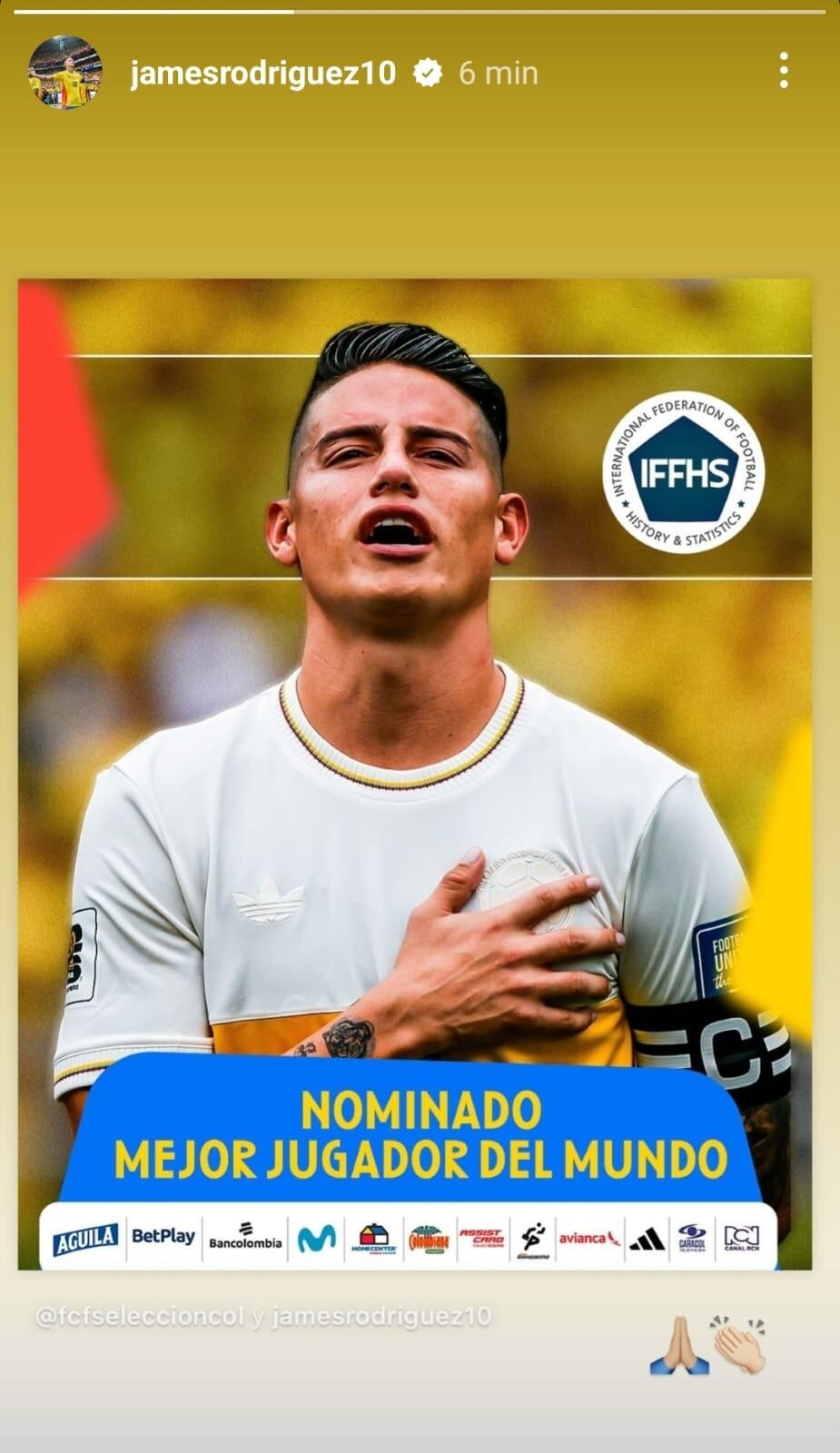 James Rodríguez, nominado a mejor jugador del mundo por la IFFHS