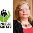 Carolina Restrepo, directora del ICBF; logo del ICBF; exdirectora del ICBDF, Astrid Cáceres.