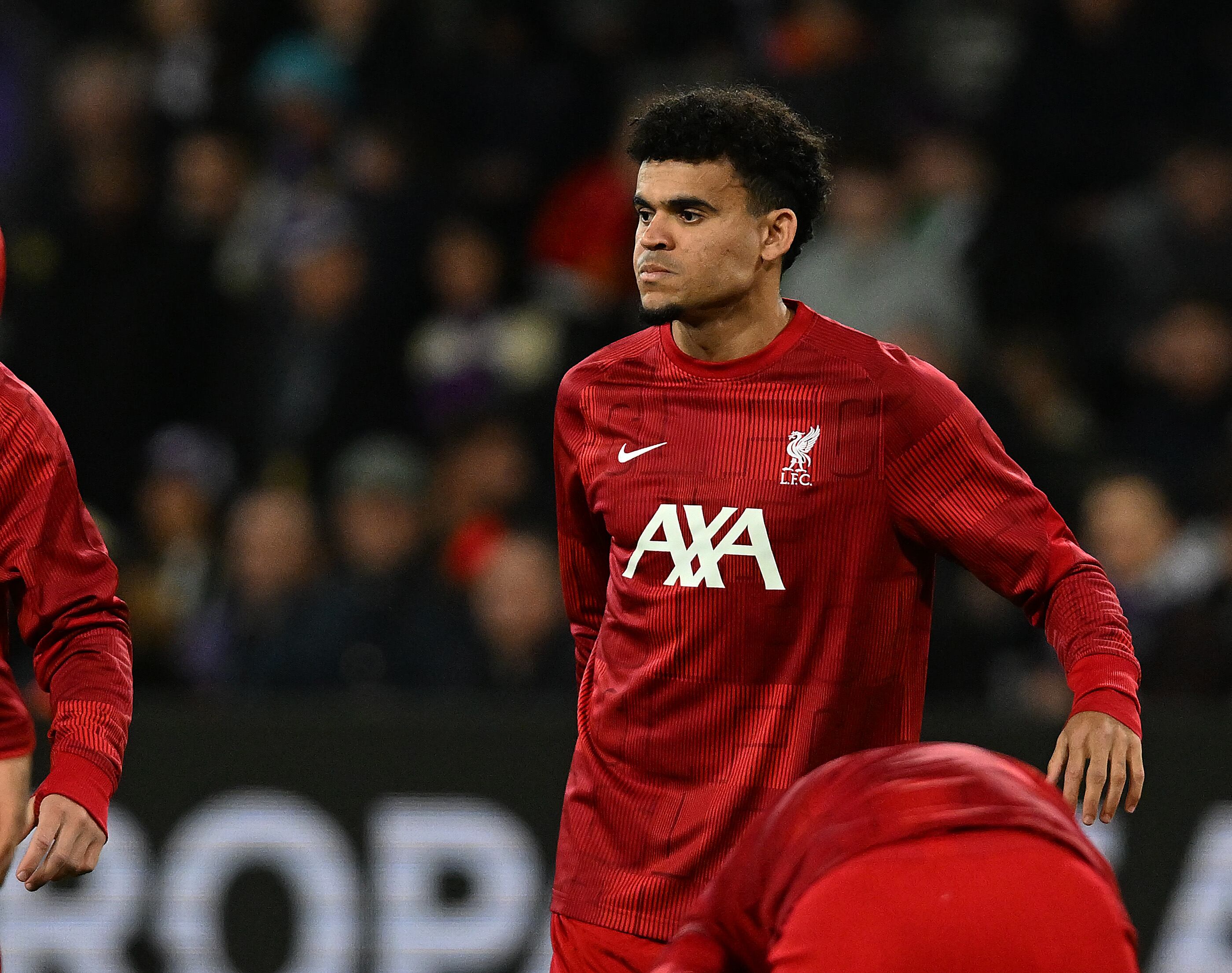 TOULOUSE, FRANCE - NOVEMBER 09: (THE SUN OUT. THE SUN ON SUNDAY OUT)  Luis Diaz of Liverpool during the warm-up before the UEFA Europa League match between Toulouse FC and Liverpool FC at Stadium de Toulouse on November 09, 2023 in Toulouse, France. (Photo by John Powell/Liverpool FC via Getty Images)