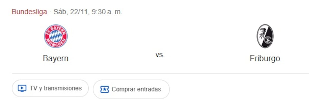 Bayern vs. Friburgo. Pantallazo Google.