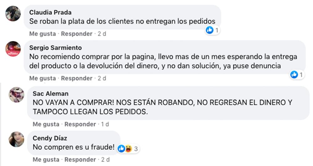 Algunos de los comentarios de usuarios en Facebook contra la compañía deportiva Reebok, perteneciente a la multinacional Adidas.