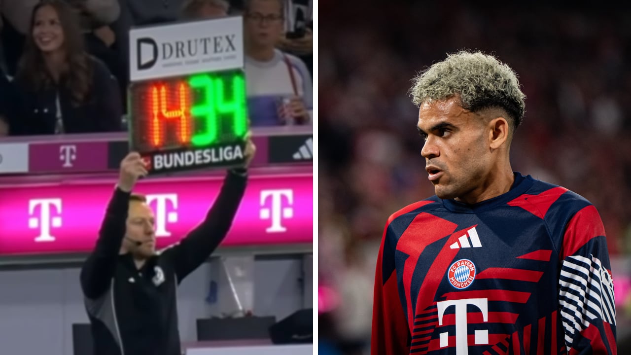 Luis Díaz (der.) salió sustituido en el segundo tiempo, ante Unión Berlín, y ni anotó ni asistió en la goleada del Bayern.