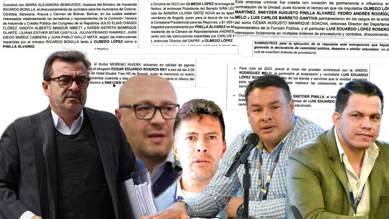 El exdirector de la UNGRD, Olmedo López; su asesor jurídico, Pedro Rodríguez Melo; , Luis Eduardo López Rosero, el contratista que a cambio de coimas se quedó con el contrato de los carrotanques; Luis Carlos Barreto, el exsubdirector de Conocimiento de la UNGRD, quien trató de salir del problema con otro soborno, fue descubierto, y no le quedó más remedio que confesar; y el exsubdirector Sneyder Pinilla, quien con sus confesiones abrió la caja de pandora de la “empresa criminal.