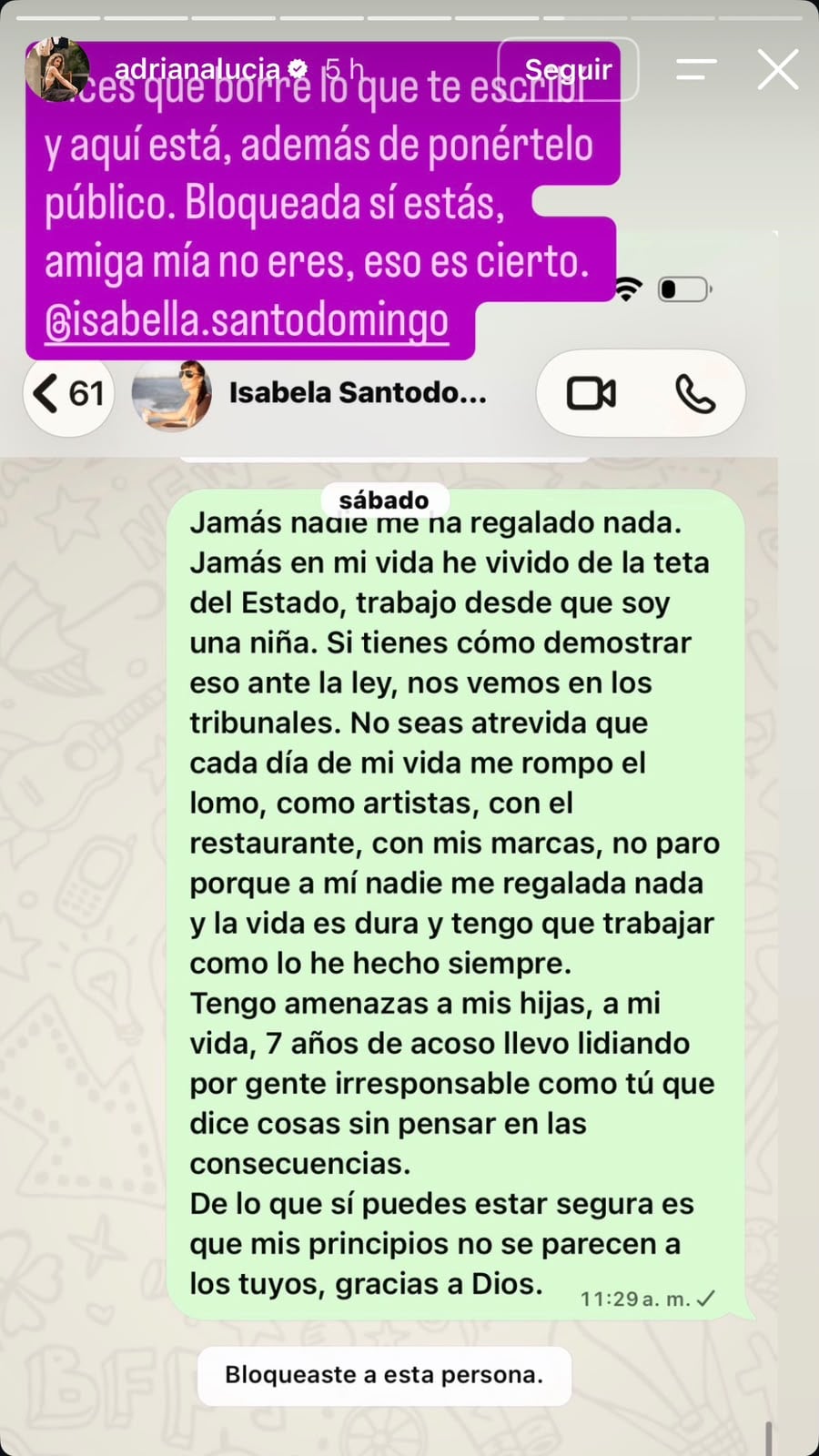 Adriana Lucía respondió a Isabella Santo Domingo