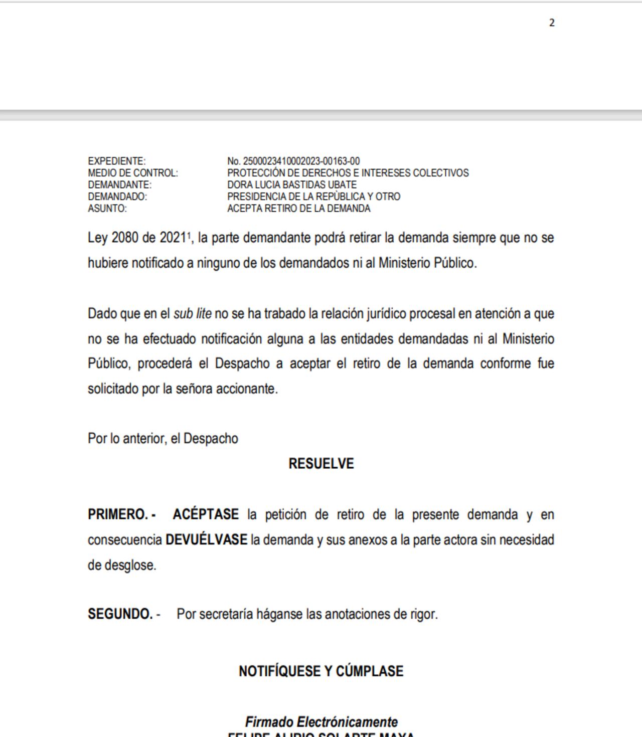 Demanda en contra de la modificación del Metro de Bogotá.