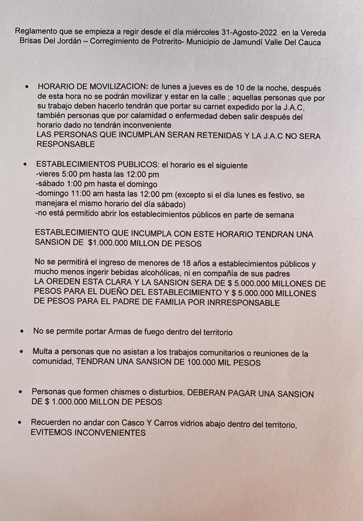 Este es el panfleto que está circulando en zona rural de Jamundí.
