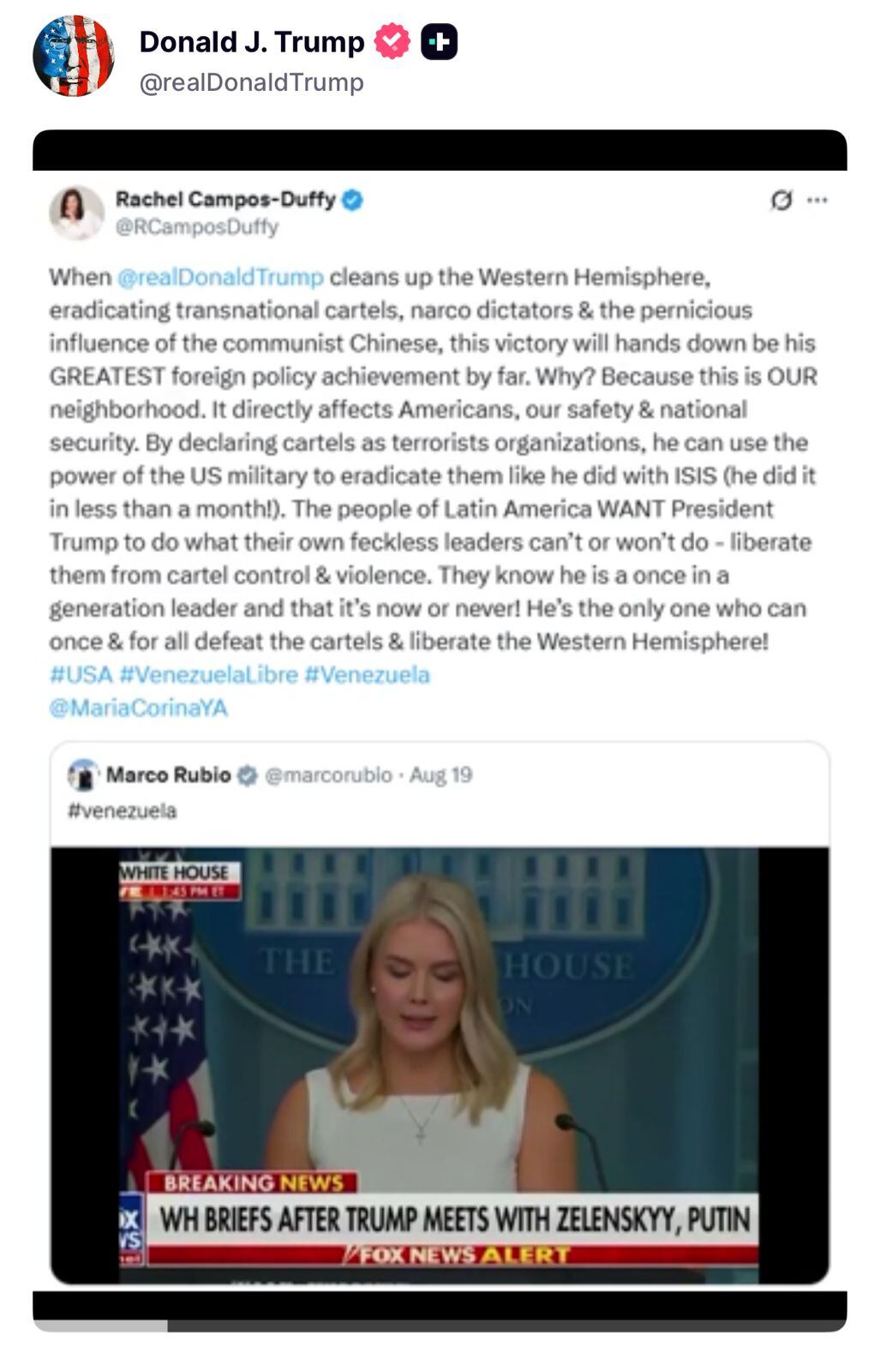 Trino de Donald Trump en su cuenta de la red social Truth.