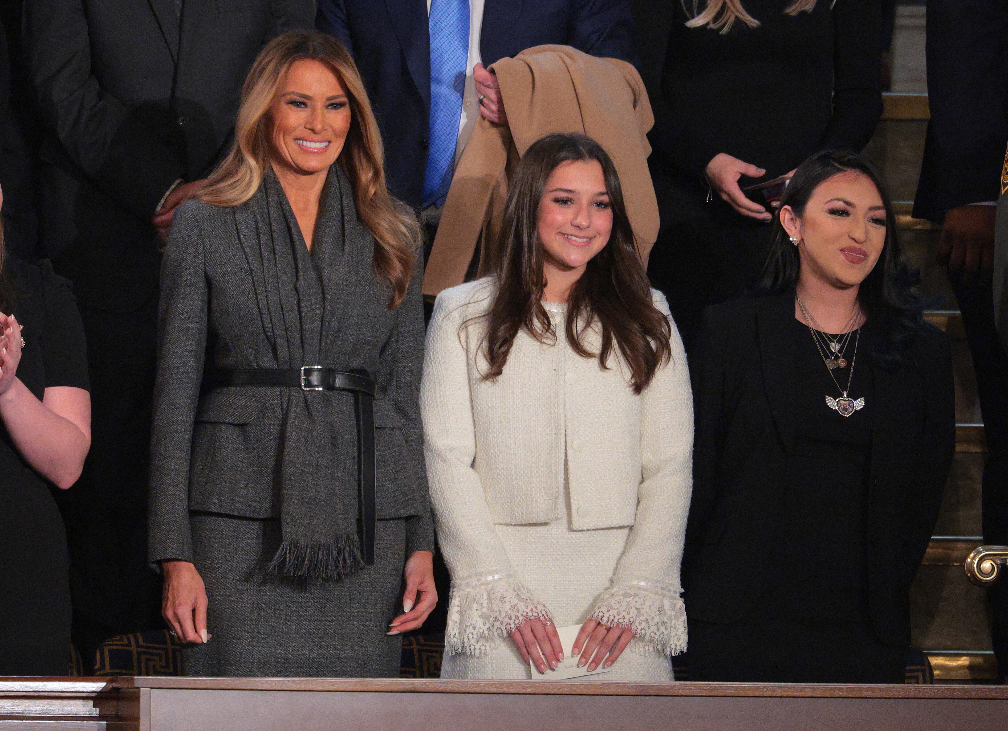 WASHINGTON, DC - MARCH 04: First Lady Melania Trump, deepfake victim Elliston Berry, and Alexis Nungaray attend U.S. President Donald Trump address to a joint session of Congress at the U.S. Capitol on March 04, 2025 in Washington, DC. President Trump was expected to address Congress on his early achievements of his presidency and his upcoming legislative agenda.   Kayla Bartkowski/Getty Images/AFP (Photo by Kayla Bartkowski / GETTY IMAGES NORTH AMERICA / Getty Images via AFP)