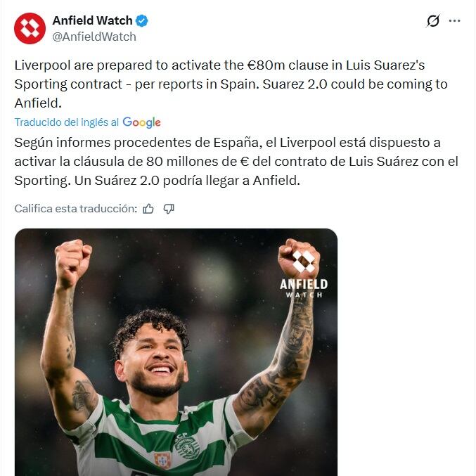 Pantallazo X: @AnfieldWatch