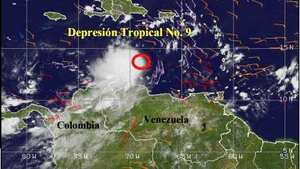 Imagen satelital de la Depresión Tropical Nine, del canal infrarrojo.