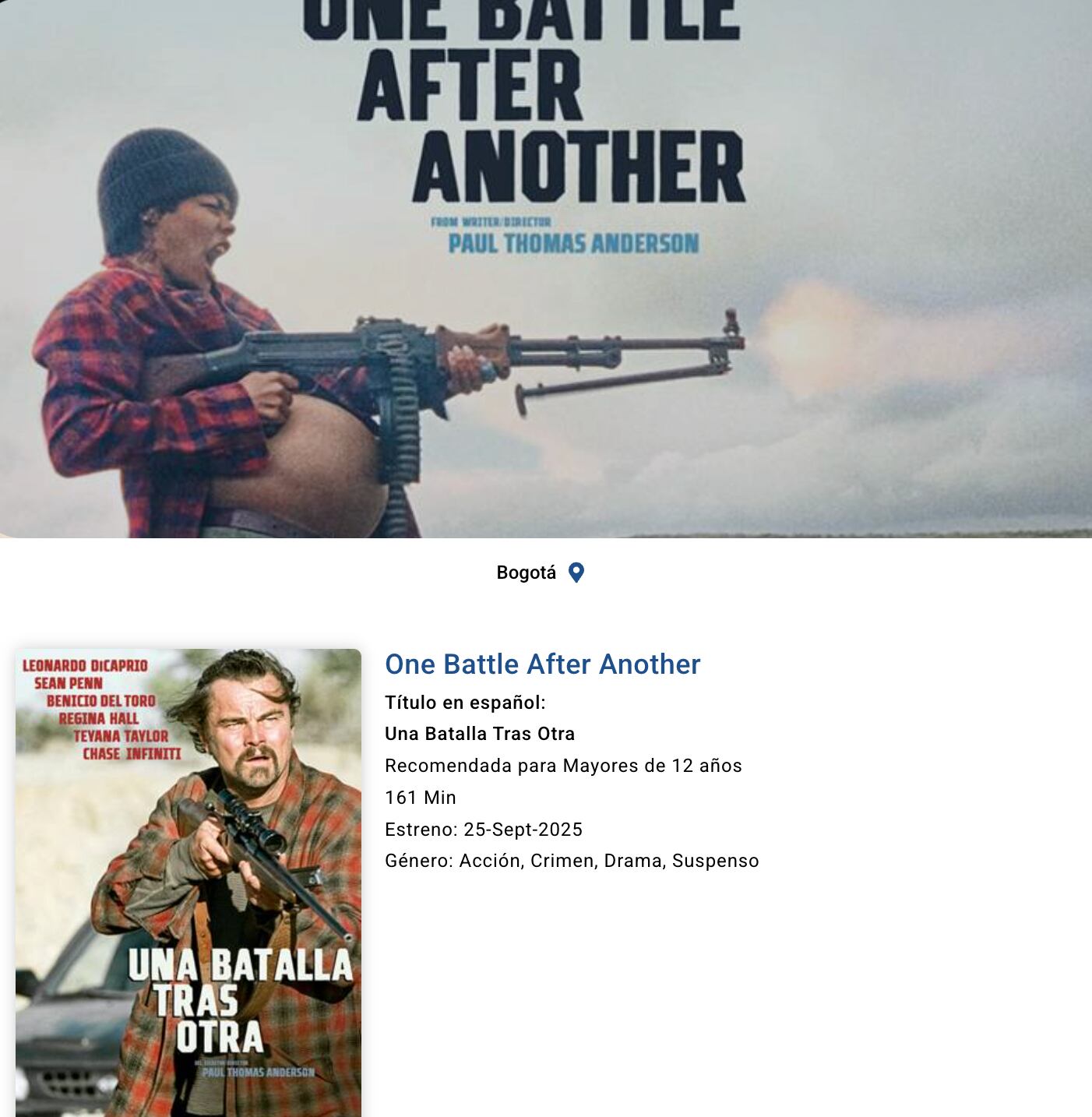 One Battle After Another: fechas y horarios de esta película en Cinecolombia.