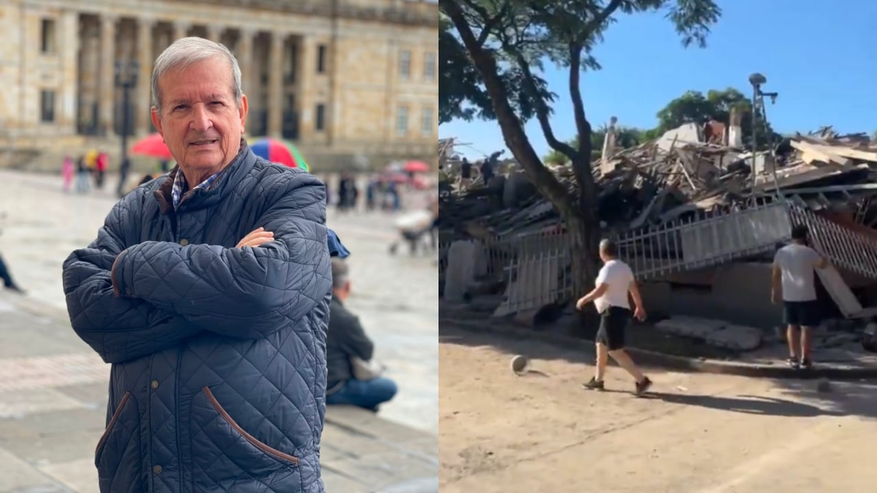 Darío Rivera y el edificio en el que se encontraba durante el terremoto.