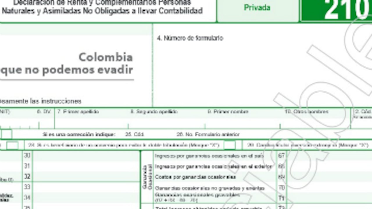 .El formato 210 corresponde a la Declaración de Renta y Complementarios Personas Naturales y Asimiladas no Obligadas a llevar contabilidad, IMAN.