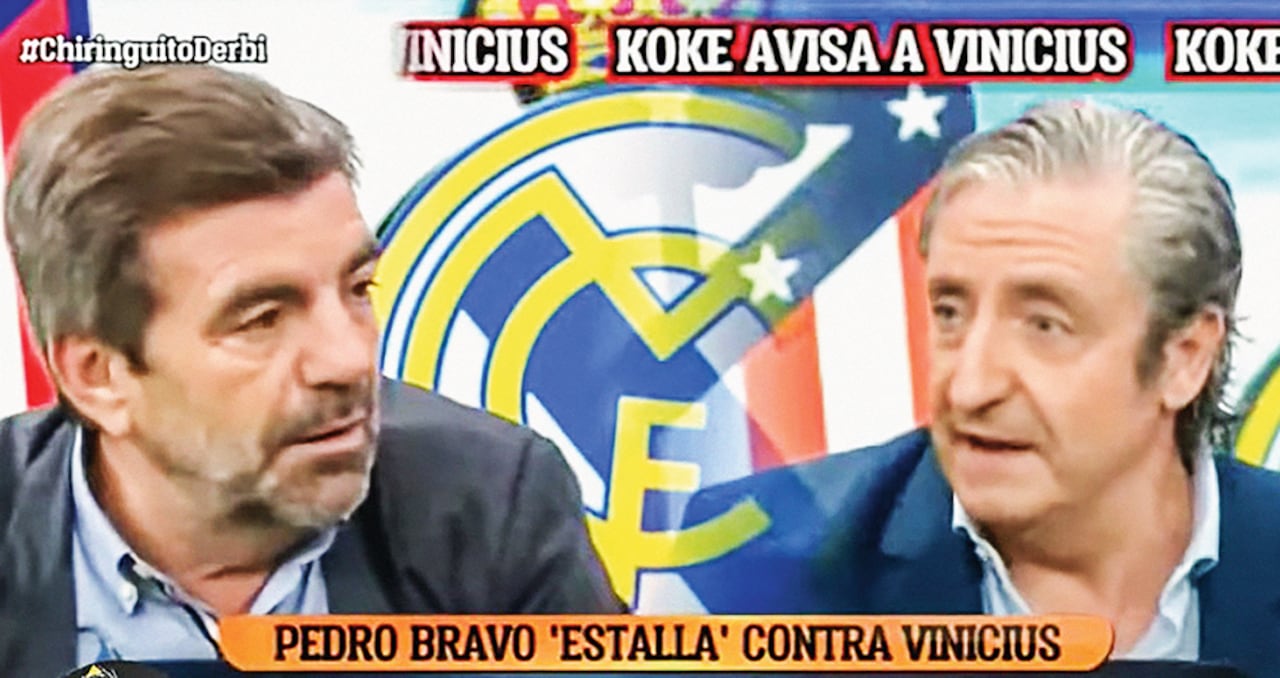 Una expresión del agente Pedro Bravo (izq.) tiene en el ojo del huracán a Josep Pedrerol (der.), director de El chiringuito. Vini Jr. escuchó cantos racistas en el derbi ante el Atlético de Madrid.