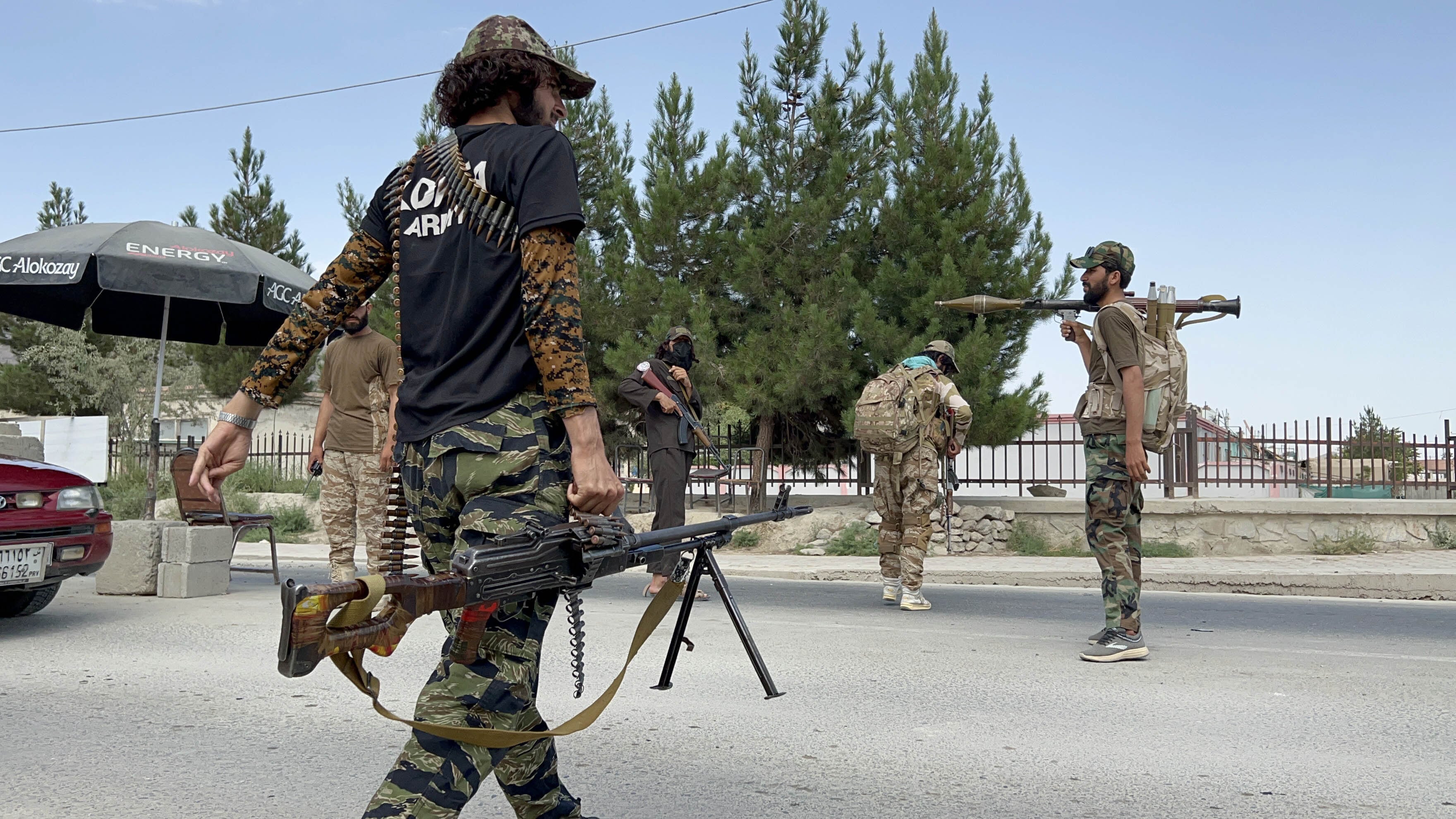 KABUL, AFGHANISTAN - AUGUST 3: Security forces stand guarded at a checkpoint as security measures tightened after the US drone strike killed al-Qaeda leader Ayman al-Zawahiri in the capital Kabul, Afghanistan on August 3, 2022. (Photo by Haroon Sabawoon/Anadolu Agency via Getty Images)