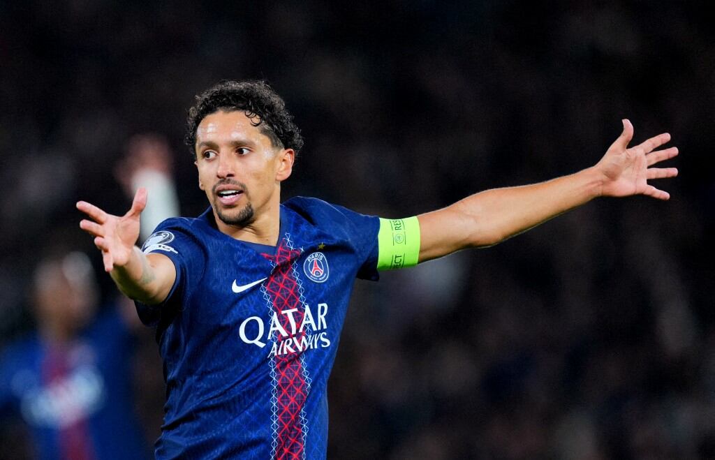 El brasileño Marquinhos durante un partido del PSG en la Champíons League.