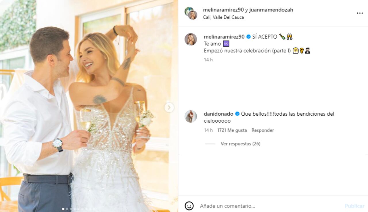Ex de Juan Manuel Mendoza lo felicitó por su matrimonio con Melina Ramírez.
