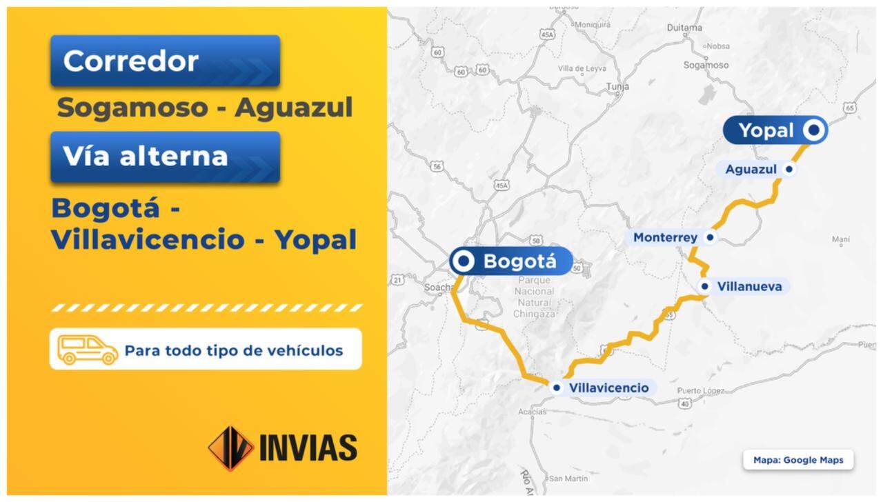 Vía alterna tras cierre de la Transversal del Cusiana.