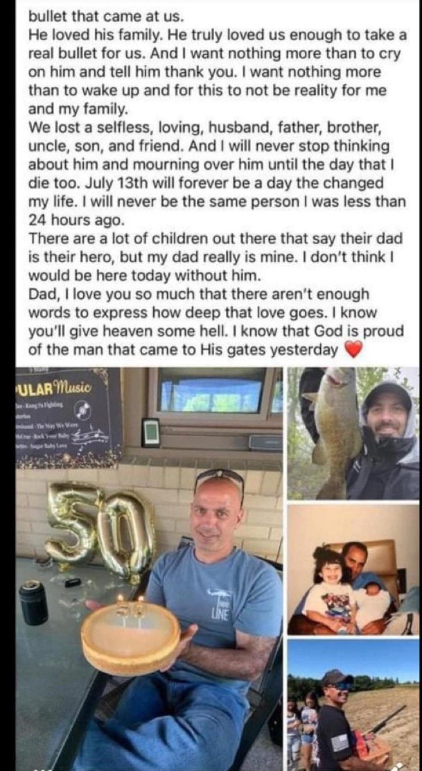 Mensaje a Corey Comperatore, víctima mortal del ataque contra Donald Trump en Pensilvania.