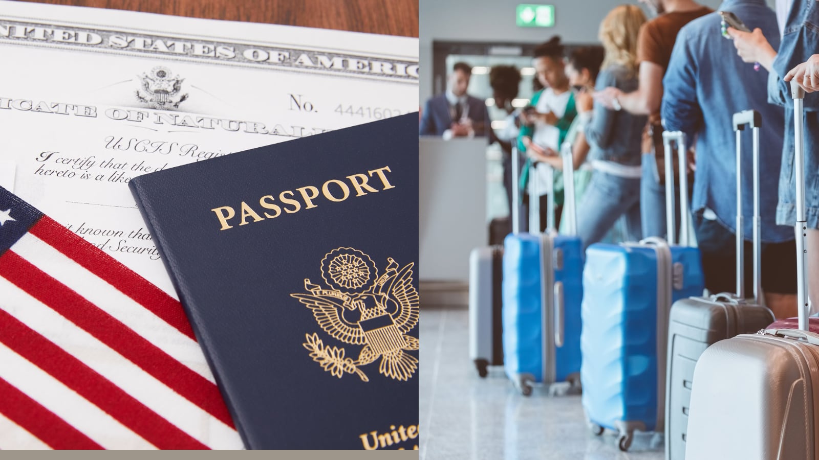 Migrantes esperan en un aeropuerto internacional tras registrarse para la salida voluntaria coordinada por el DHS como parte del programa federal de retorno asistido.