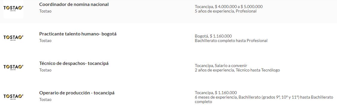 Revise todas las oportunidades disponibles en Tostao, ingresando en el portal de empleos de Semana: https://www.semana.com/empleos/