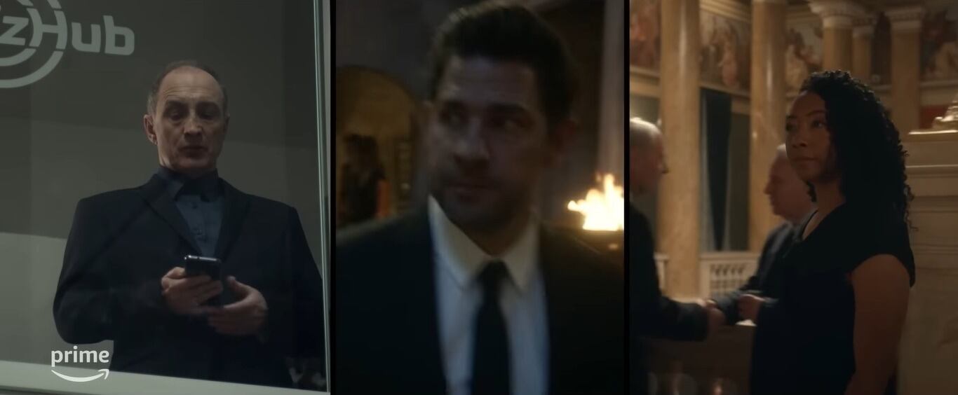 John Krasinski (medio) y Betty Gabriel (derecha) son los protagonistas de la serie inspirada en los libros de Tom Clancy. Foto: Captura de pantalla - Jack Ryan | Season 4 - Official Trailer | Prime Video (minuto 1'12'')