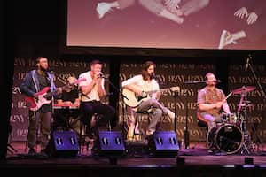 NEW YORK, NEW YORK - SEPTEMBER 20: (L-R) Musicians Ben McKee, Dan Reynolds, Daniel Wayne Sermon and Daniel Platzman of Imagine Dragons perform onstage during XYZ Presents Imagine Dragons: A Conversation and Acoustic Performance at The 92nd Street Y, New York on September 20, 2022 in New York City. (Photo by Gary Gershoff/Getty Images)