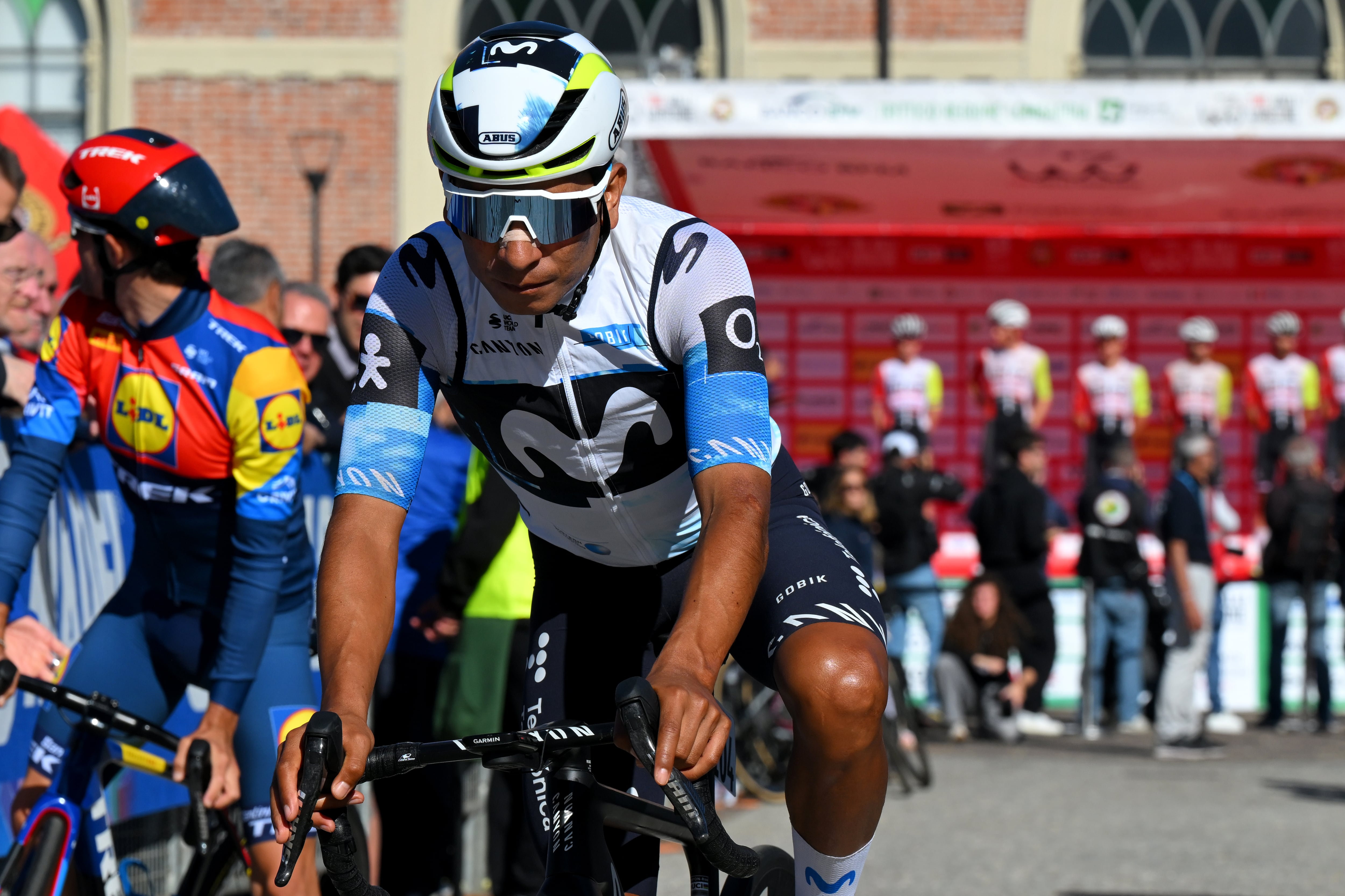 BUSTO ARSIZIO, ITALY - OCTOBER 07: Nairo Quintana of Colombia and Movistar Team prior to the 104th Tre Valli Varesine 2025 a 200.3km one day race from Busto Arsizio to Varese on October 07, 2025 in Busto Arsizio, Italy. (Photo by Tim de Waele/Getty Images)