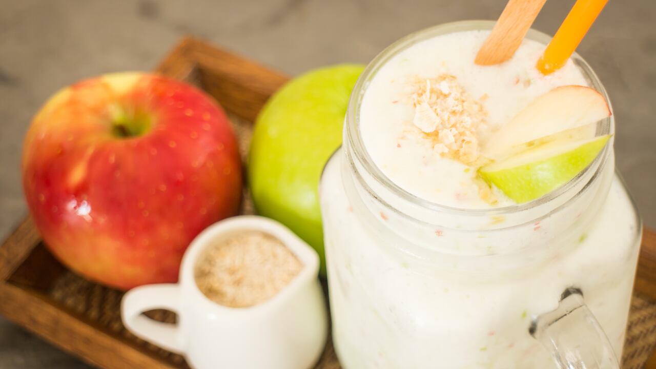 Apple smooties in glass jar, stock photo