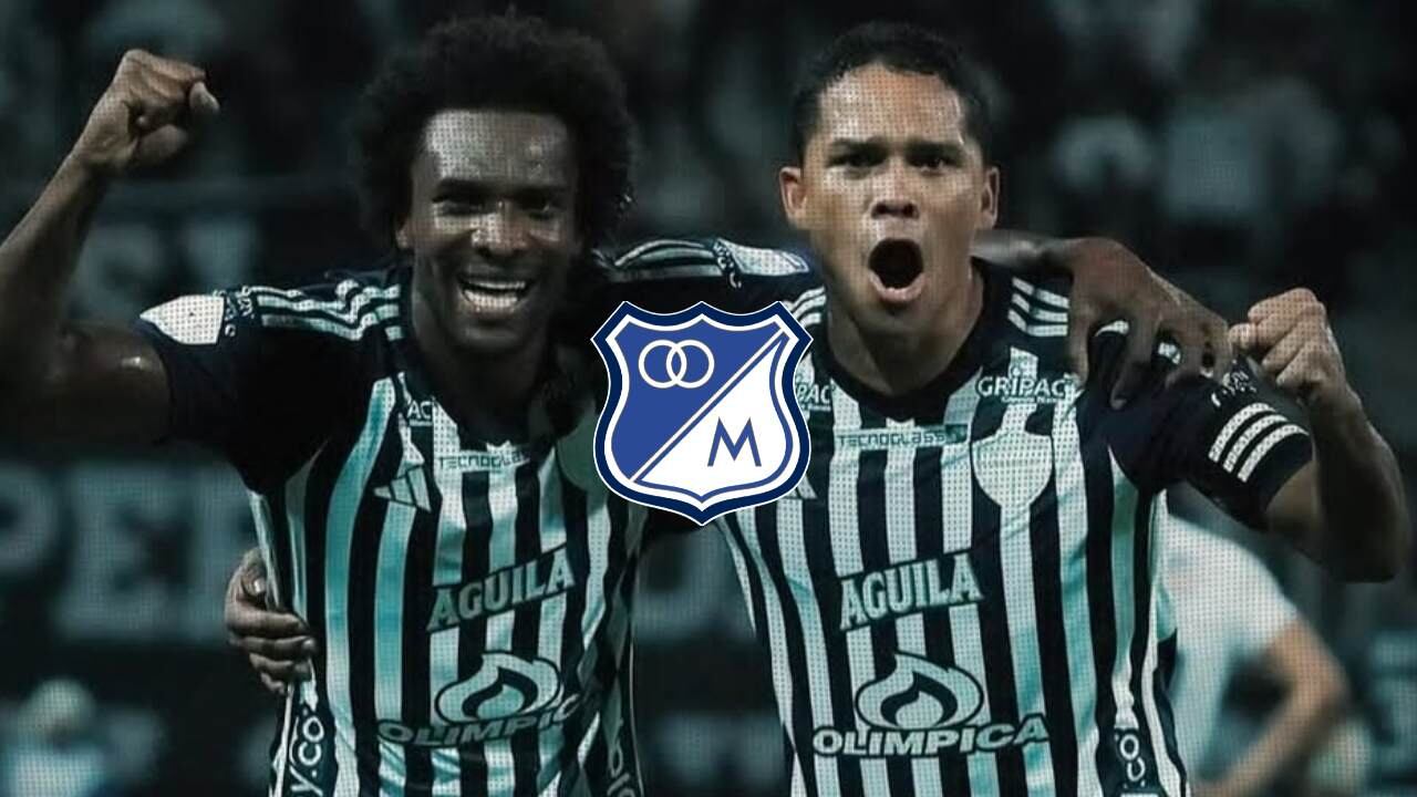 Carlos Bacca celebra con Didier Moreno un triunfo del Junior ante el Once Caldas en el 2024.